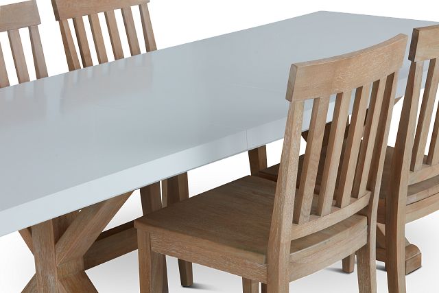 Nantucket Two-tone White Trestle Table & 4 Light Tone Chairs