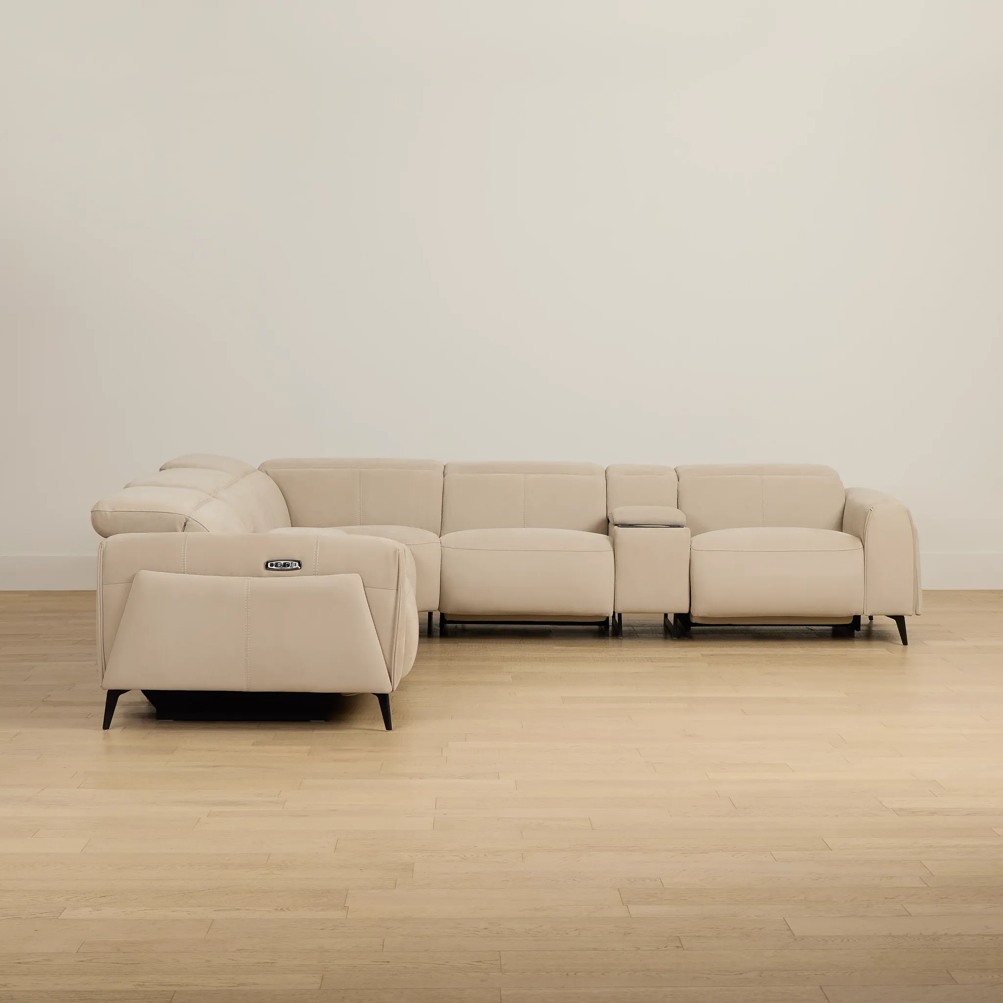 Reyna Beige Micro Large Triple Power Reclining Two-arm Sectional