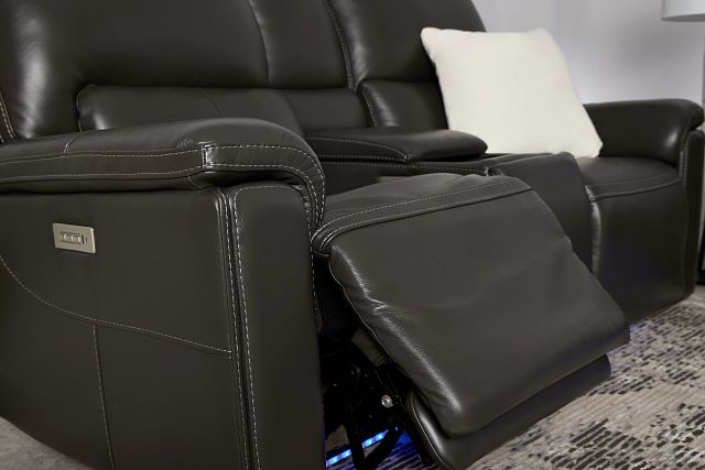 Fallon Dark Gray Lthr/vinyl Power Reclining Console Loveseat W/ Massage