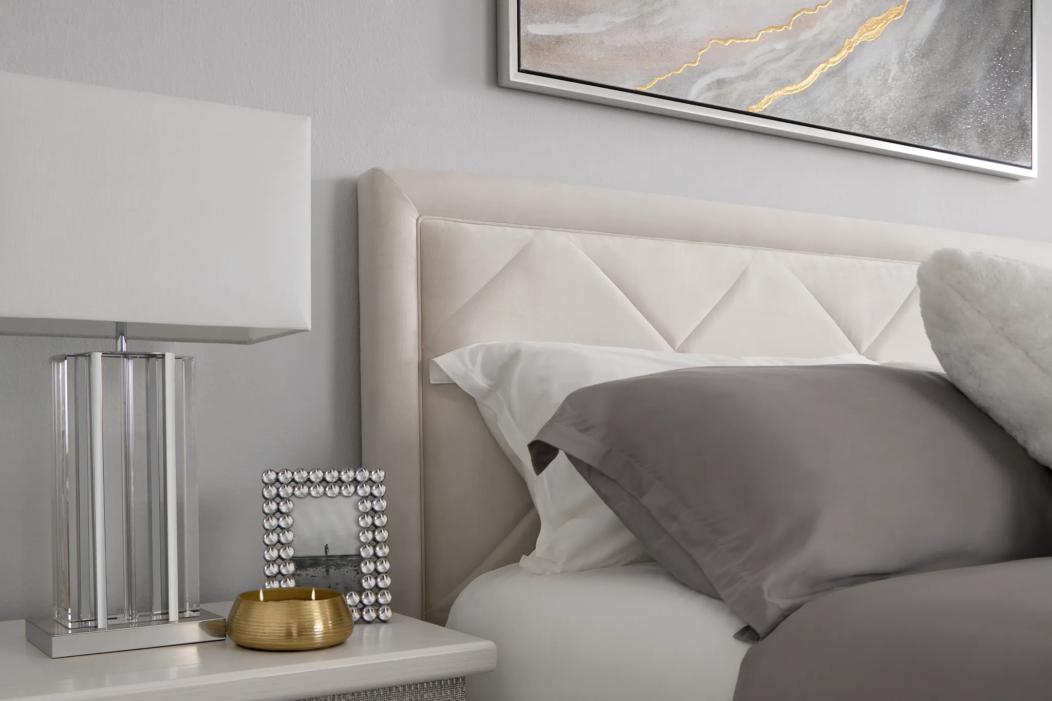 Collin Beige Velvet Platform Bed