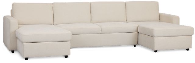 Addie Beige Fabric Double Chaise Sleeper Storage Sectional
