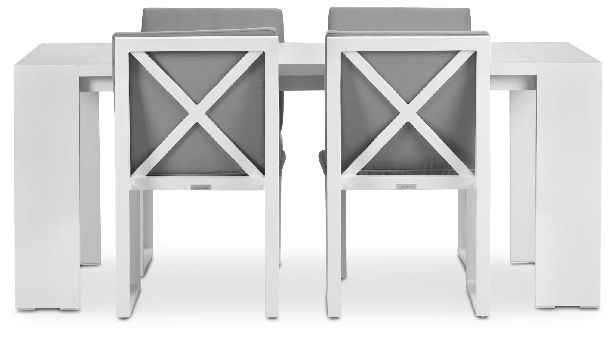 Linear White Dark Gray 70" Aluminum Table & 4 Cushioned Side Chairs Linear White Dark Gray 70" Aluminum Table & 4 Cushioned Side Chairs