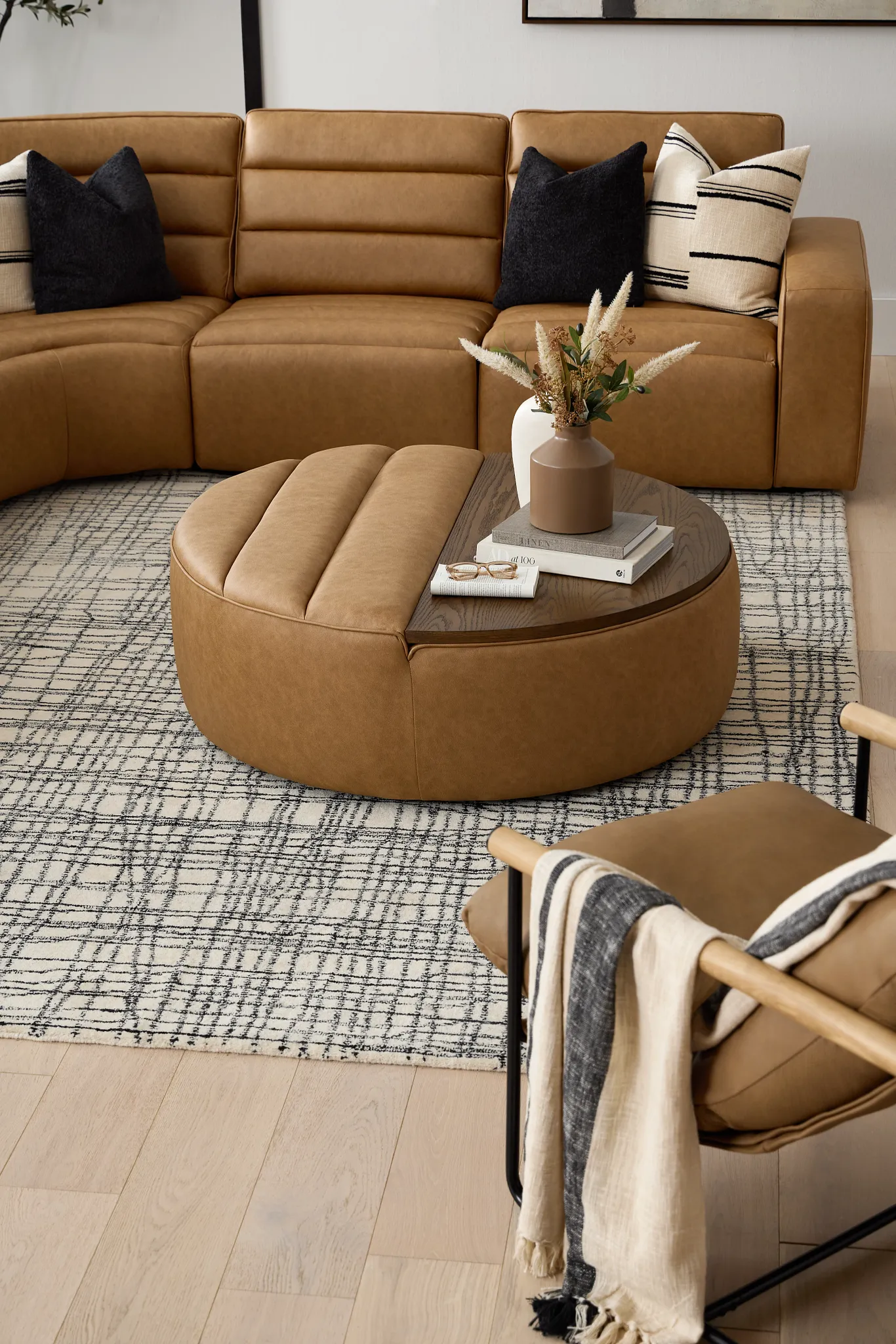 Sawyer Light Brown Micro Storage Ottoman