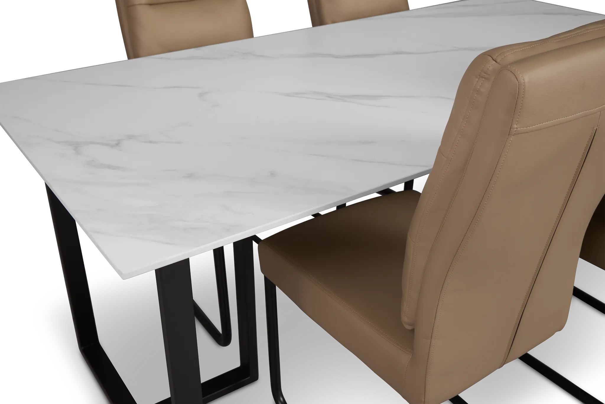 Paxton White Rect Table & 4 Taupe Upholstered Chairs