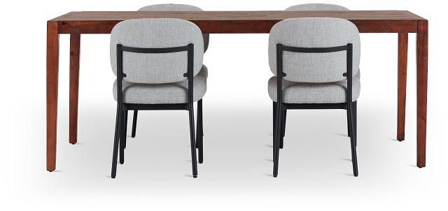 Chicago Dark Tone Rect Table & 4 Light Gray Upolstered Chairs (2)