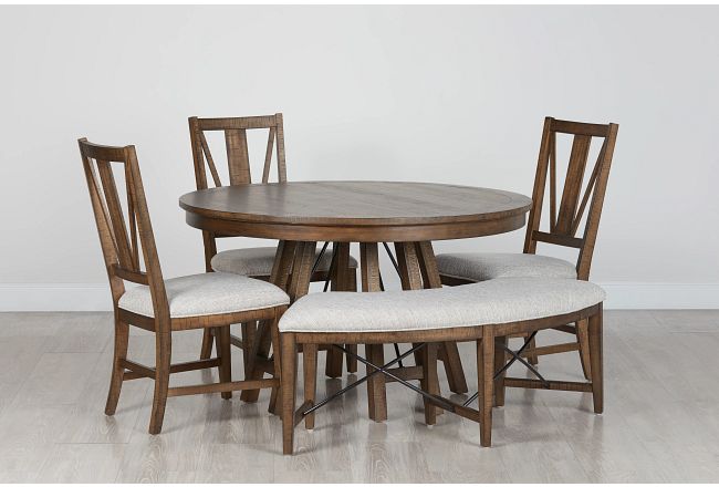 Heron Cove Light Tone Round Table 3 Chairs Bench Dining Room Dining Sets City Furniture