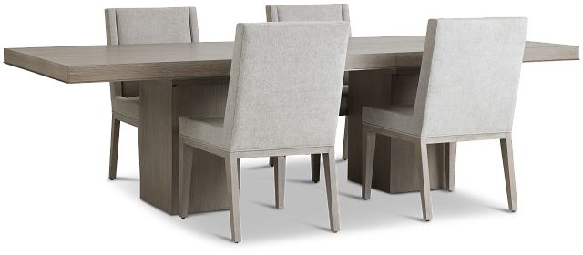 Linea Light Tone Rect Table & 4 Upholstered Chairs (4)