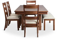 Park City Dark Tone Rect Table With 4 Wood Side Chairs & Bench