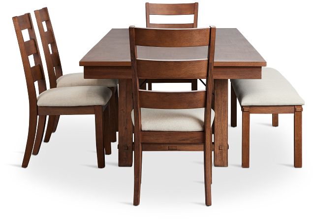 Park City Dark Tone Rect Table With 4 Wood Side Chairs & Bench