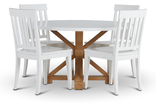Nantucket Two-tone White Round Table & 4 White Chairs (2)