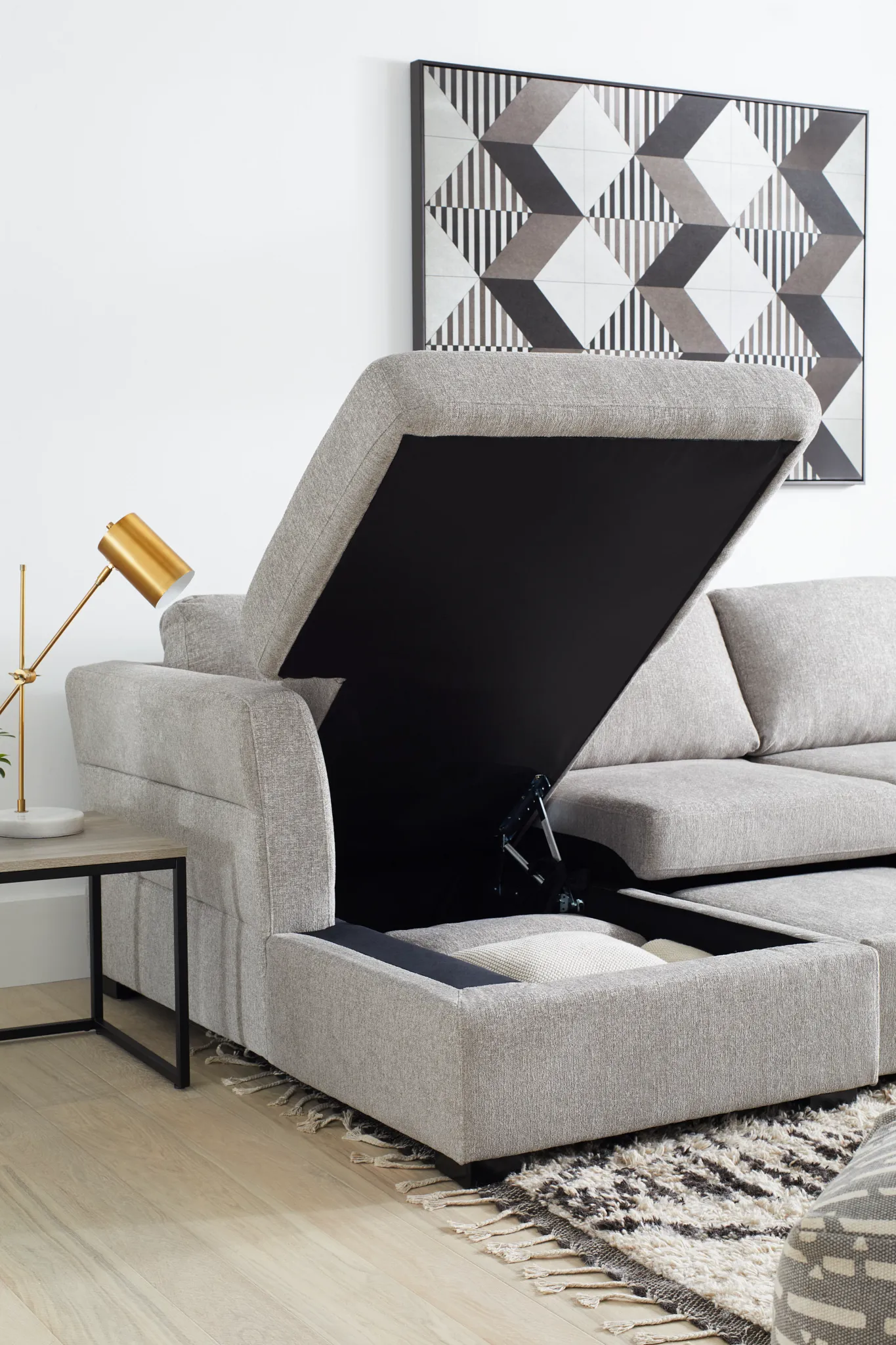 Amber Light Gray Fabric Large Left Chaise Storage Sleeper Sectional