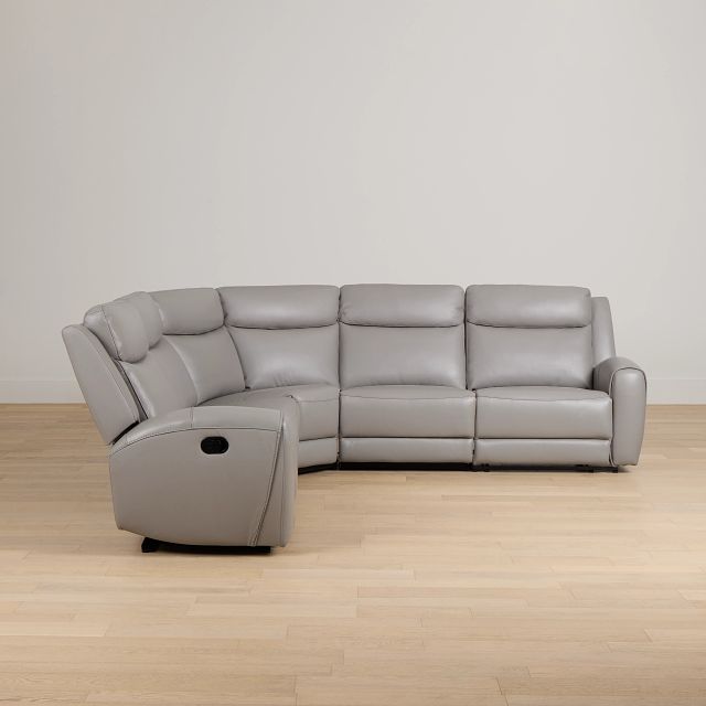 Walker Light Gray Lthr/vinyl Small Two-arm Manually Reclining Sectional