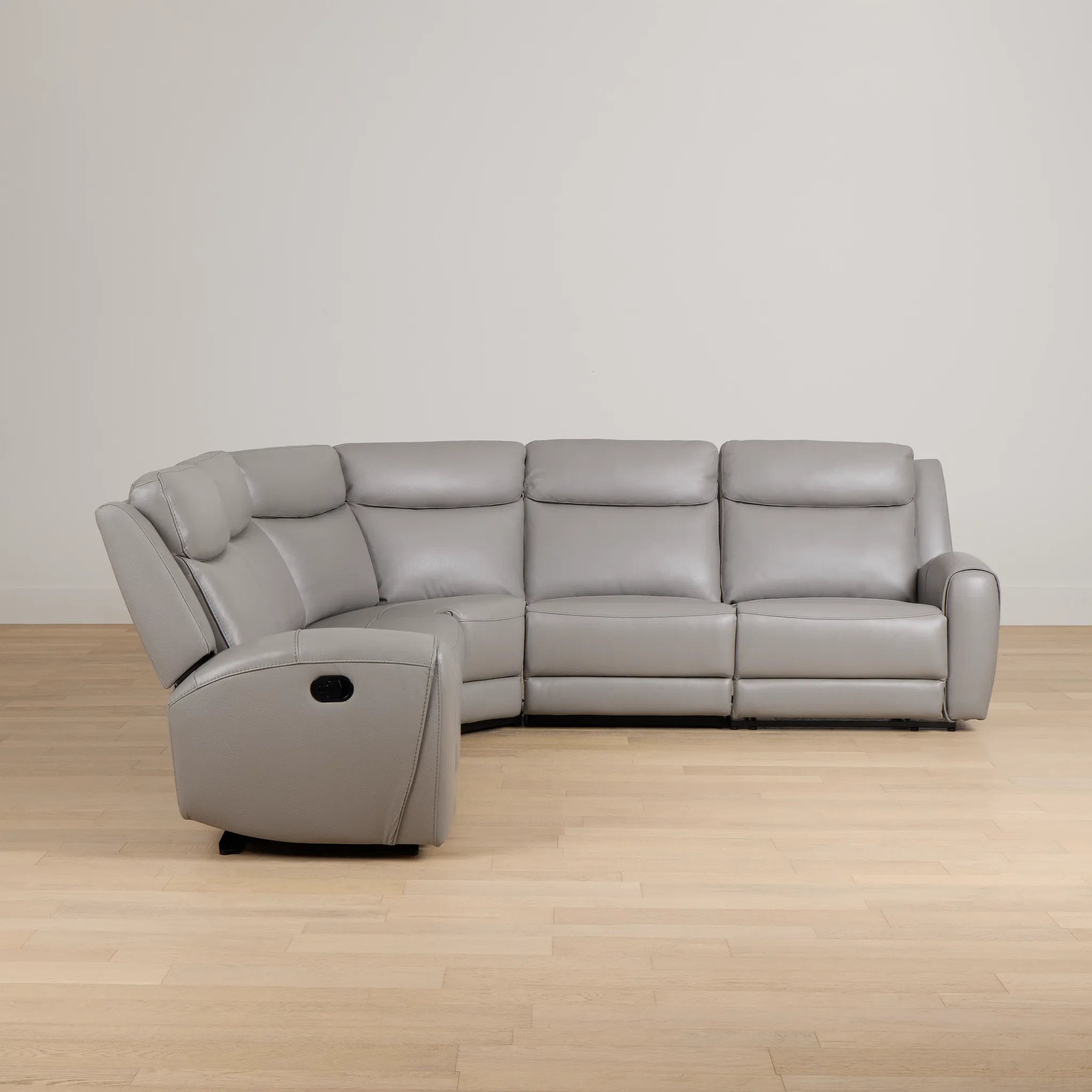 Walker Light Gray Lthr/vinyl Small Two-arm Manually Reclining Sectional