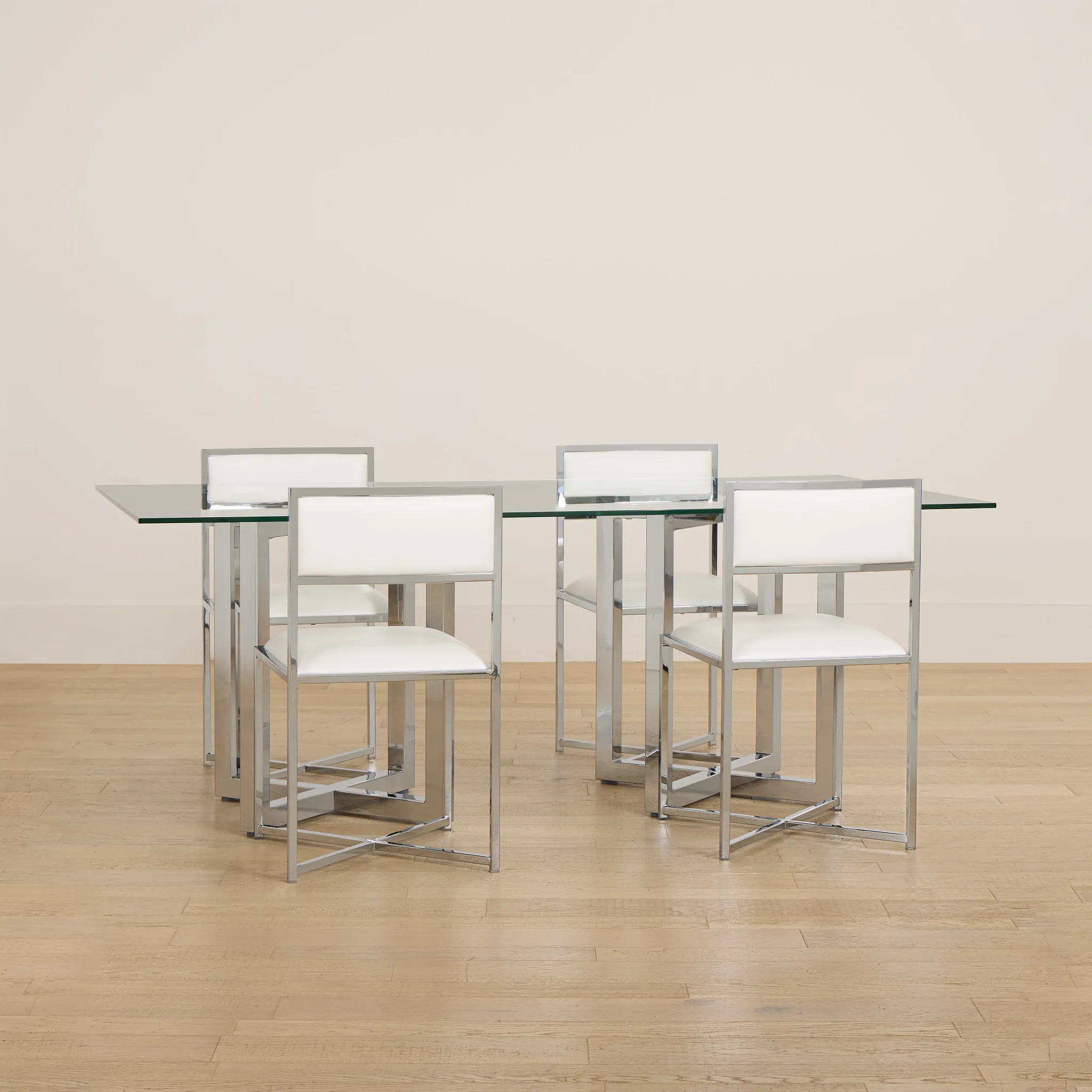 Amalfi White Glass Rectangular Table & 4 Metal Chairs