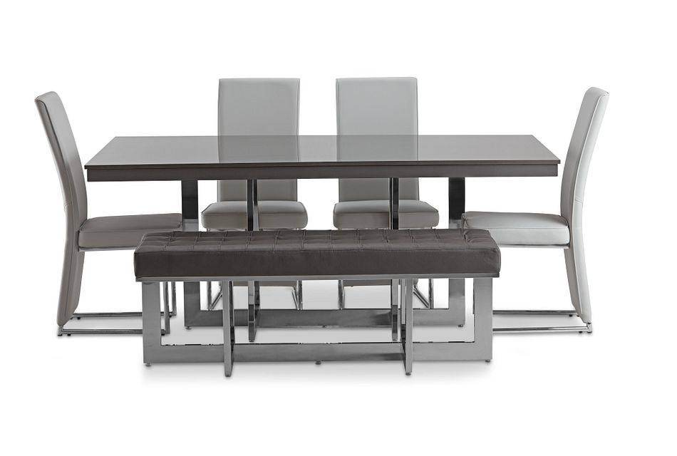 Cortina Gray Table, 4 Chairs & Bench