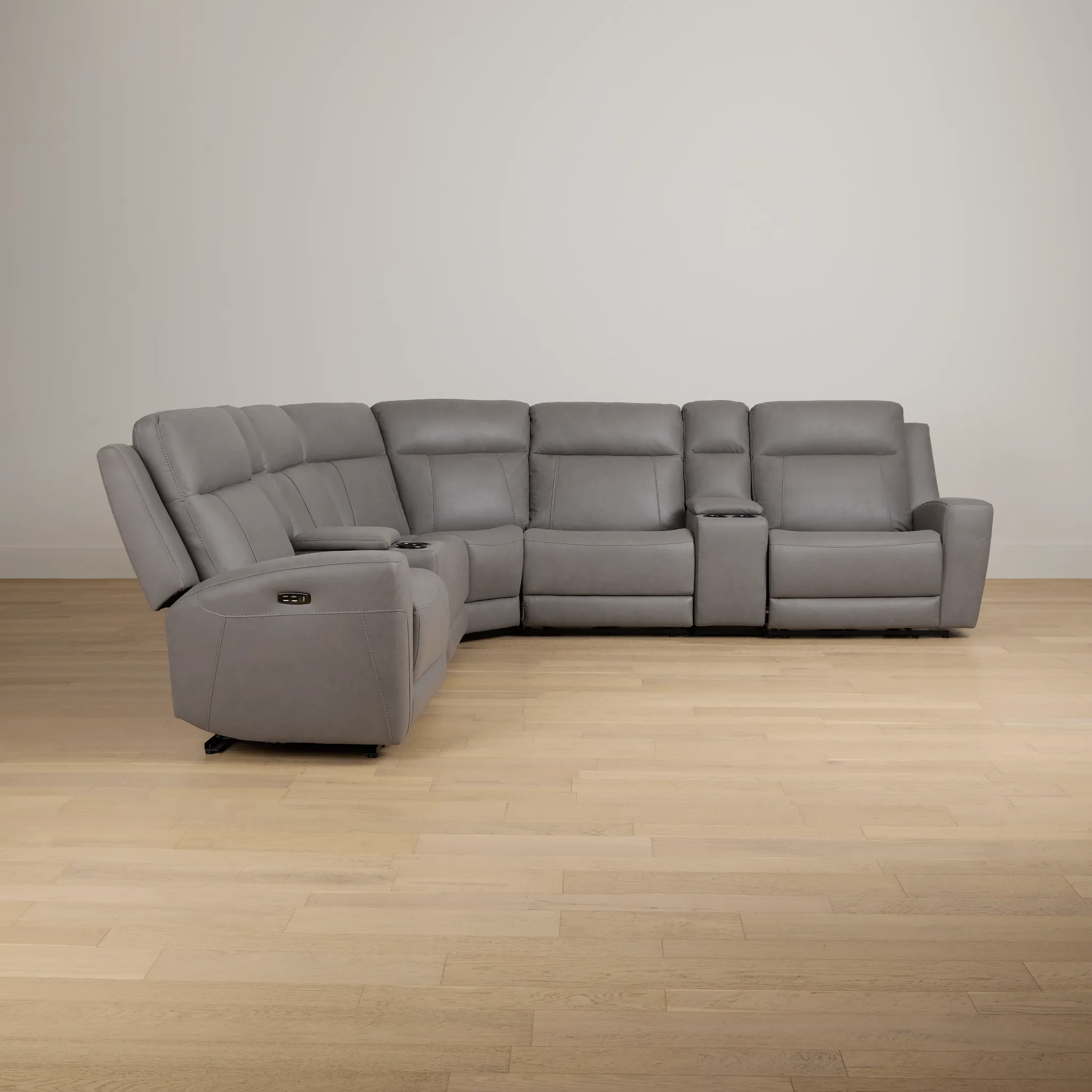 Colton Light Gray Micro Large Triple Power Reclining Two-arm Sectional