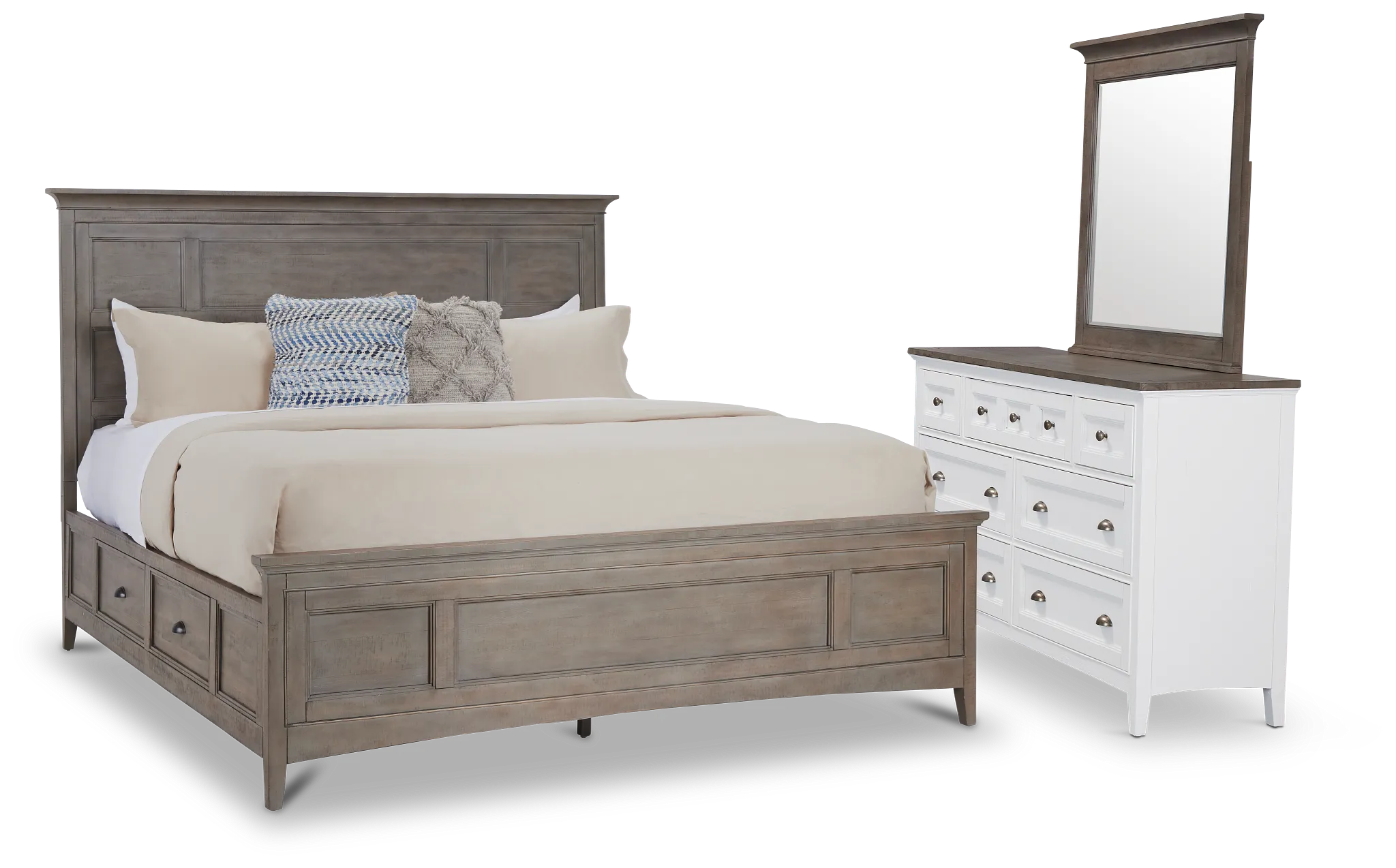 Heron Cove Light Tone Storage Panel Bedroom With Two-tone Cases