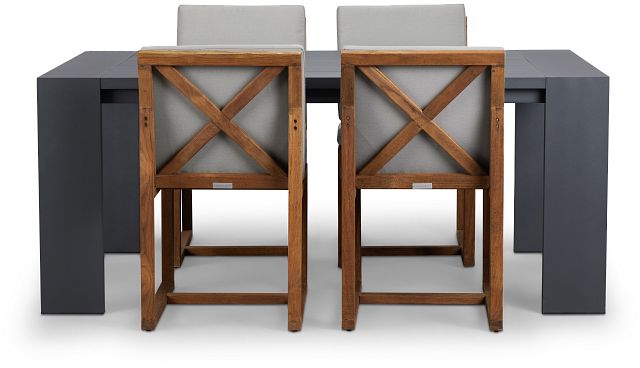 Linear Dark Gray 70" Aluminum Table & 4 Teak Cushioned Side Chairs