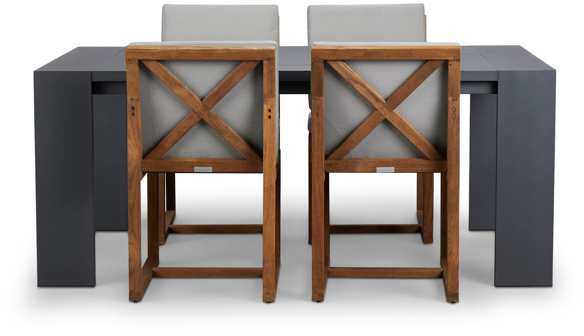 Linear Dark Gray 70" Aluminum Table & 4 Teak Cushioned Side Chairs