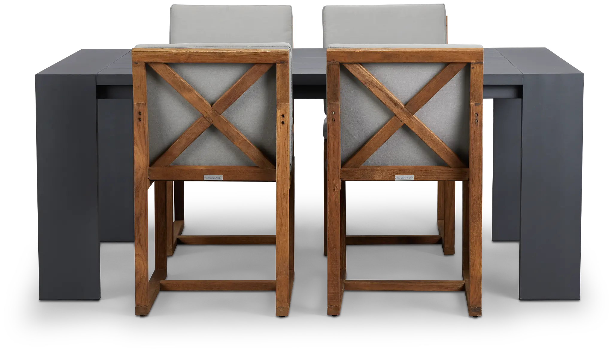Linear Dark Gray 70" Aluminum Table & 4 Teak Cushioned Side Chairs Linear Dark Gray 70" Aluminum Table & 4 Teak Cushioned Side Chairs