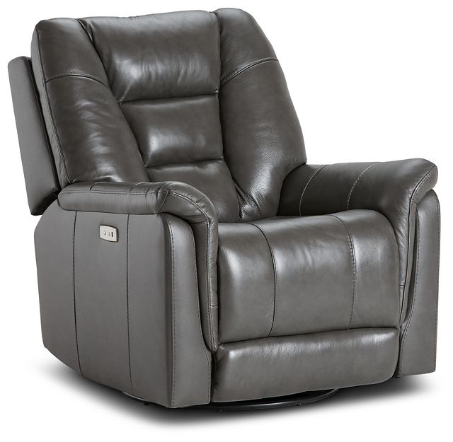 Owen Dark Gray Leather Power Swivel Glider Recliner