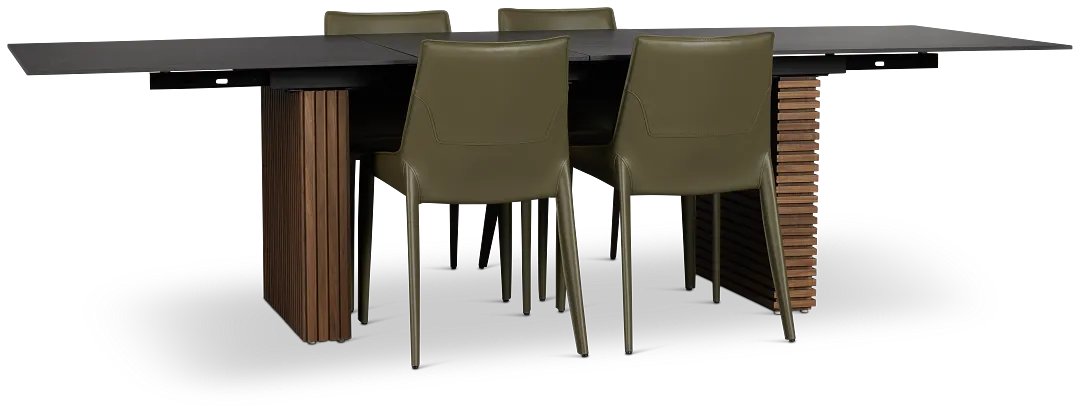 Wayne Two-tone Stone Rectangular Table & 4 Dark Green Upholstered Chair