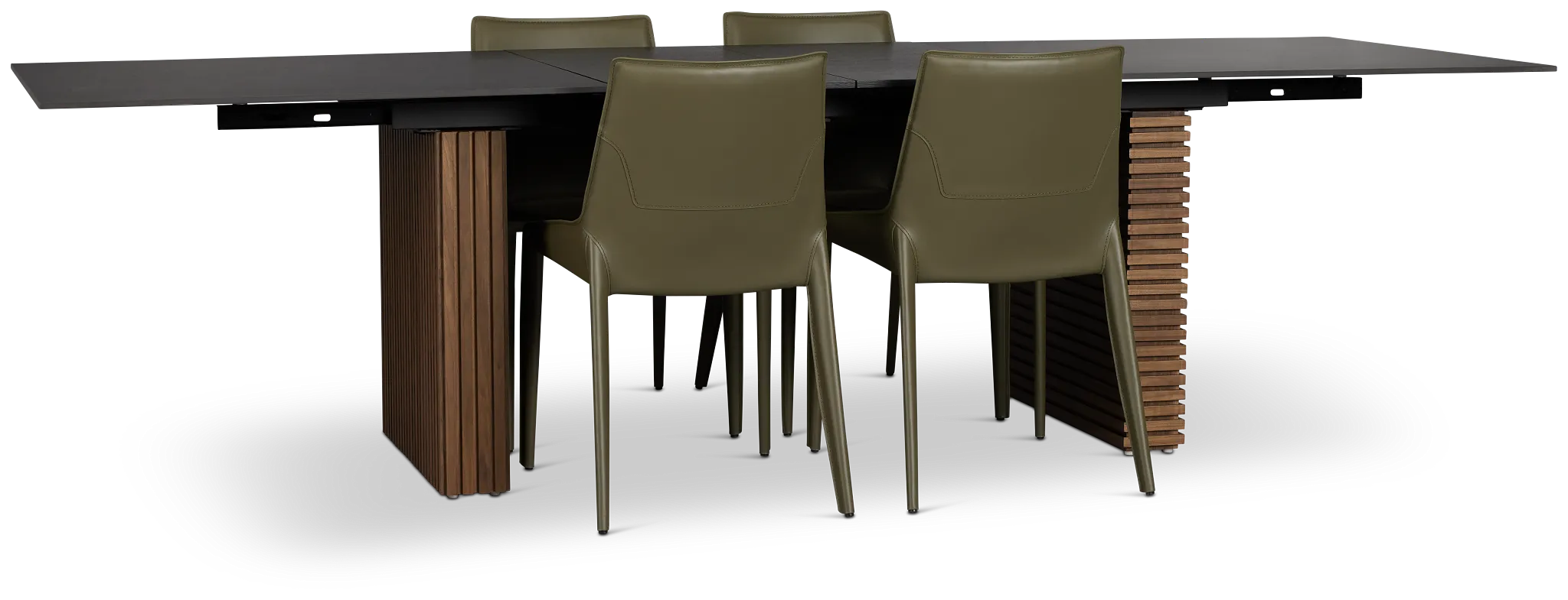 Wayne Two-tone Stone Rectangular Table & 4 Dark Green Upholstered Chair