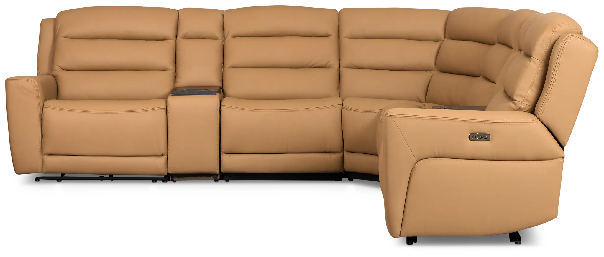 Wilder Brown Leather Large Dual Power Sectional with Refrigerated Console
