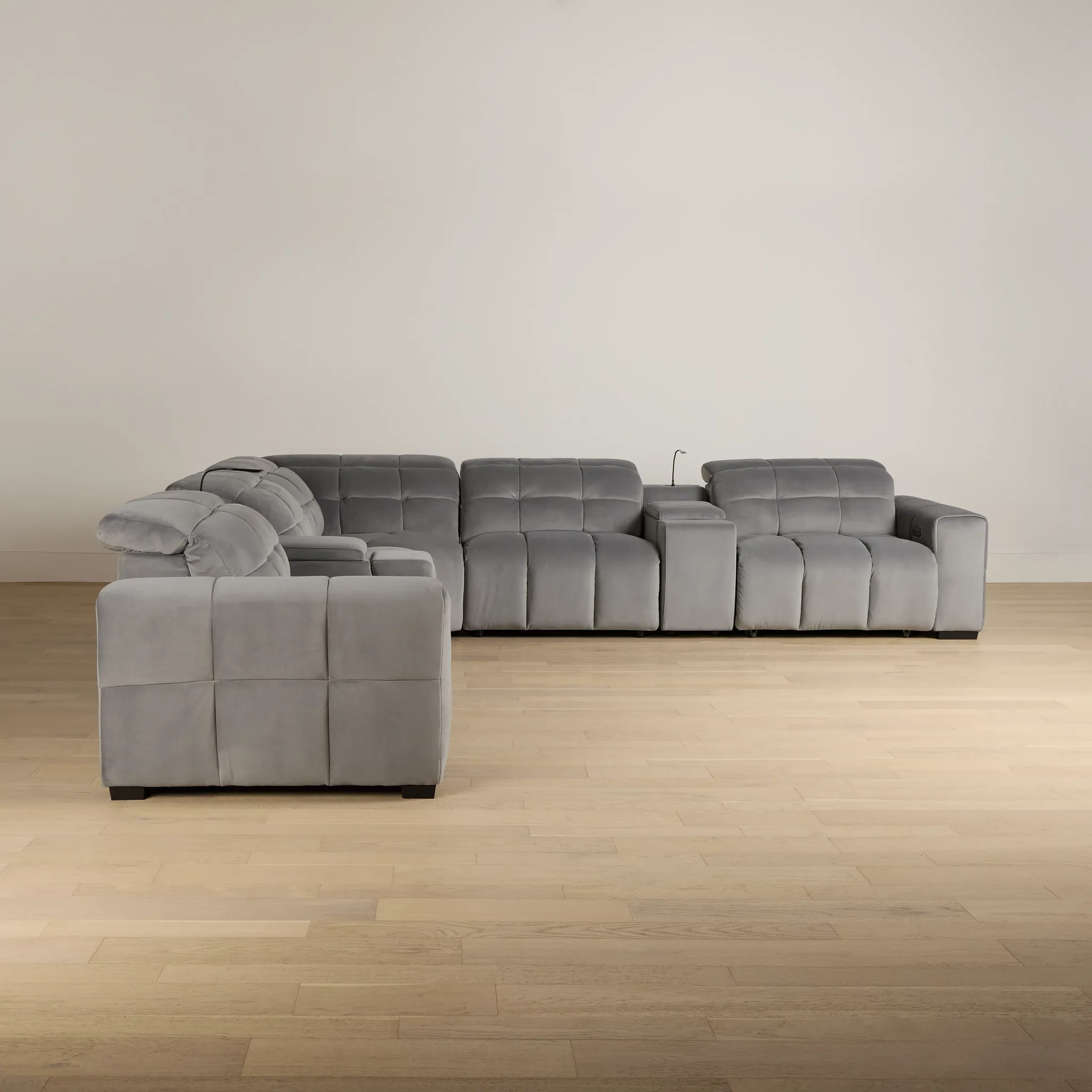 Gemma Light Gray Velvet Large Right Chaise Power Reclining Sectional