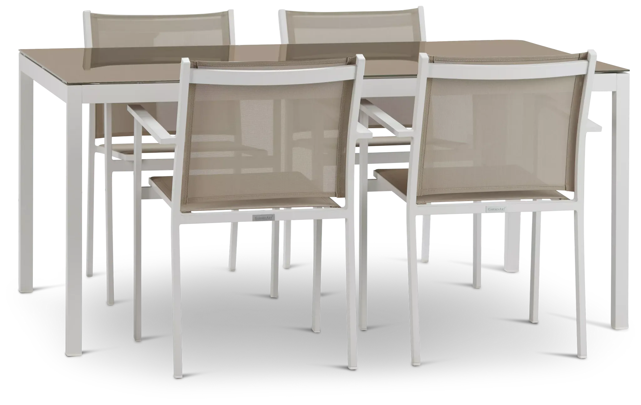 Aventura Champagne 63" Table & 4 Arm Chairs