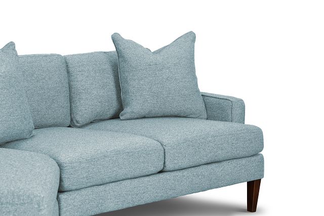Morgan Teal Fabric Left-arm Cuddler Sectional With Wood Legs