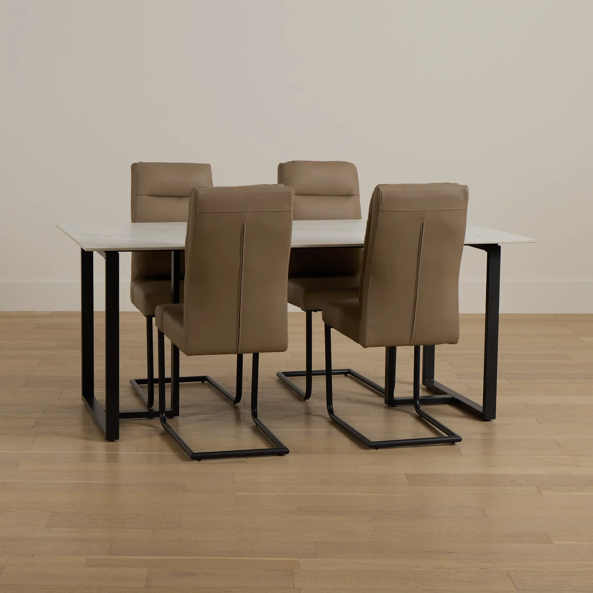 Paxton White Rect Table & 4 Taupe Upholstered Chairs Paxton White Rect Table & 4 Taupe Upholstered Chairs