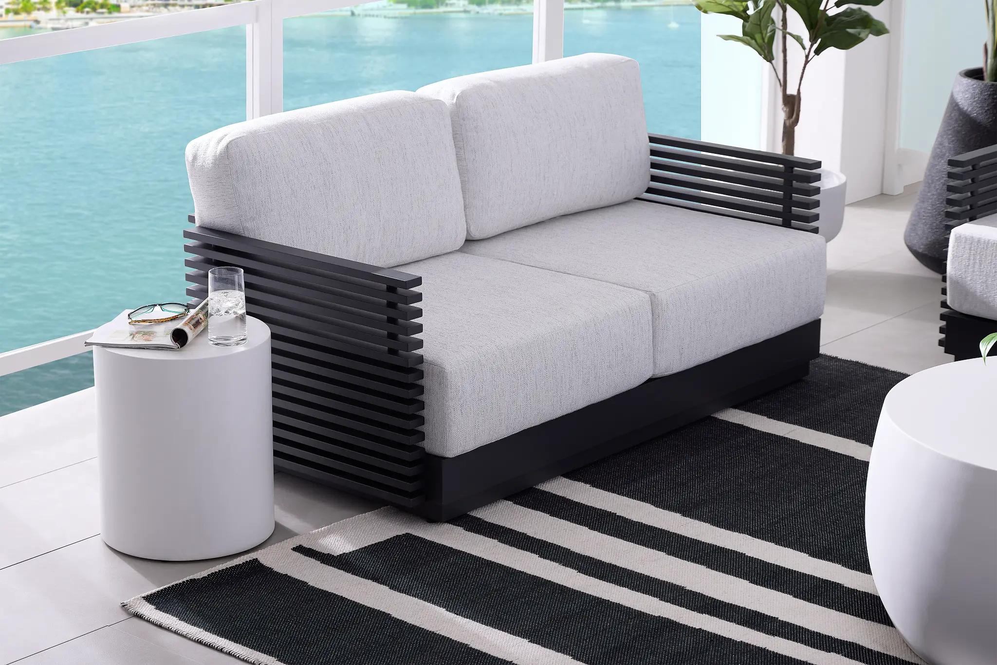 Monterey Black Aluminum Loveseat With Light Gray Cushions Monterey Black Aluminum Loveseat With Light Gray Cushions