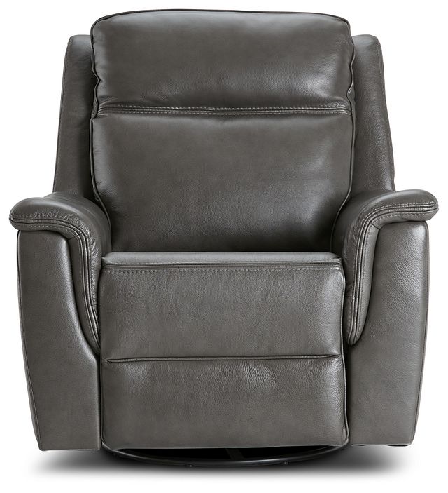 Aiden Dark Gray Leather Power Swivel Glider Recliner