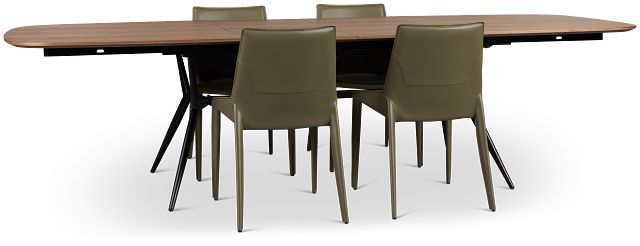 Margo Two-tone Rectangular Table & 4 Dark Green Upholstered Chair
