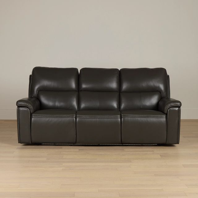 Fallon Dark Gray Lthr/vinyl Power Reclining Sofa W/ Massage