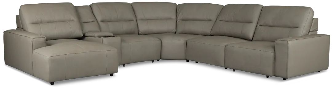 Rudy Gray Lthr/vinyl Medium Dual Power Left Extension Chaise Sectional