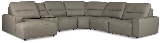 Rudy Gray Lthr/vinyl Medium Dual Power Left Extension Chaise Sectional