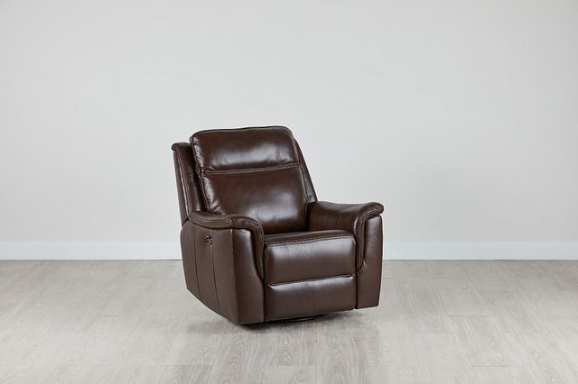 Aiden Brown Leather Power Swivel Glider Recliner