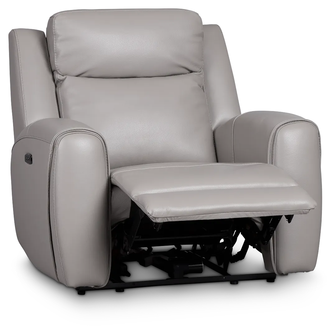 Walker Light Gray Lthr/vinyl Power Recliner With Power Headrest