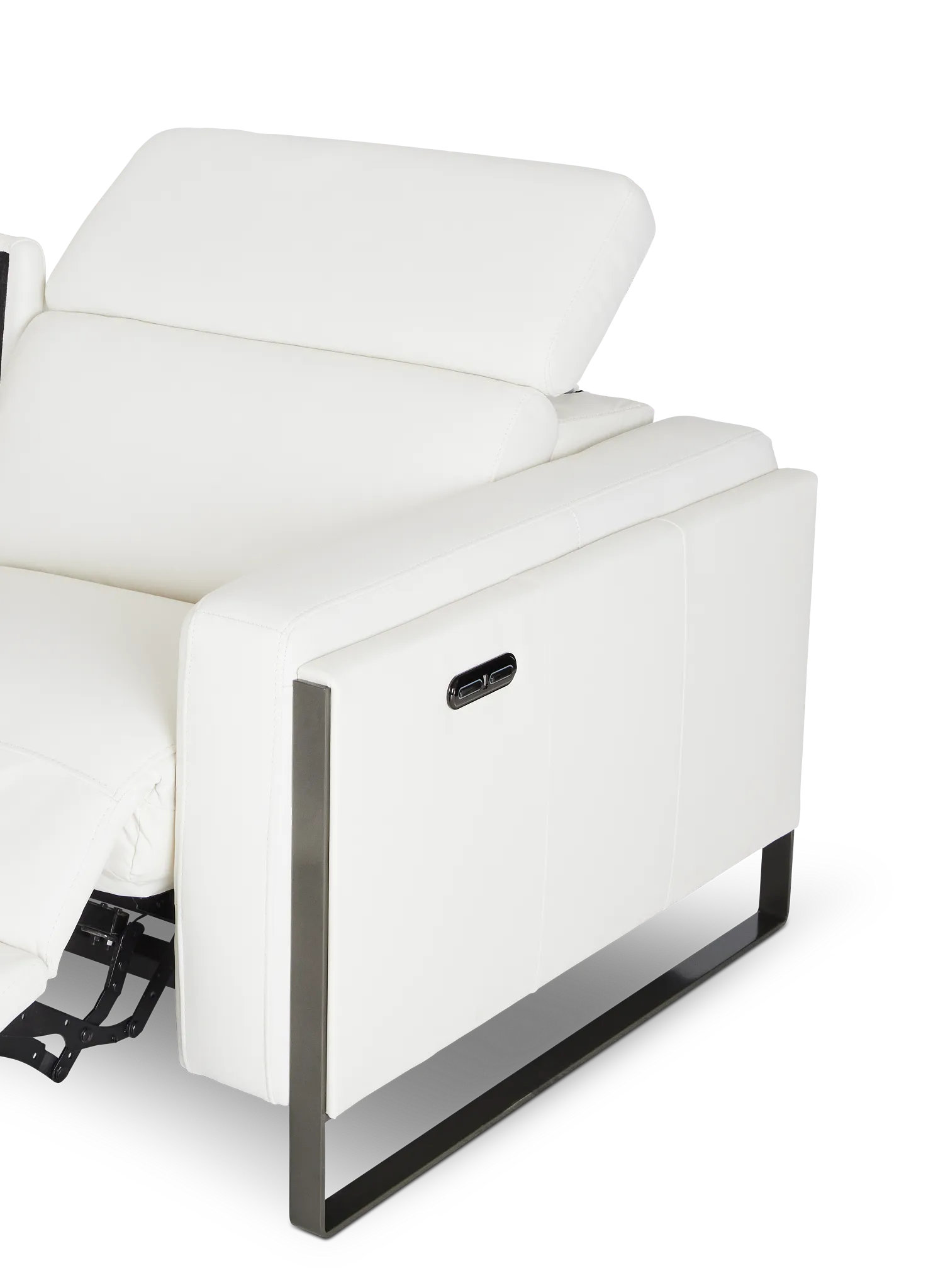 Atlas White Lthr/vinyl Medium Triple Power 2-arm Sectional