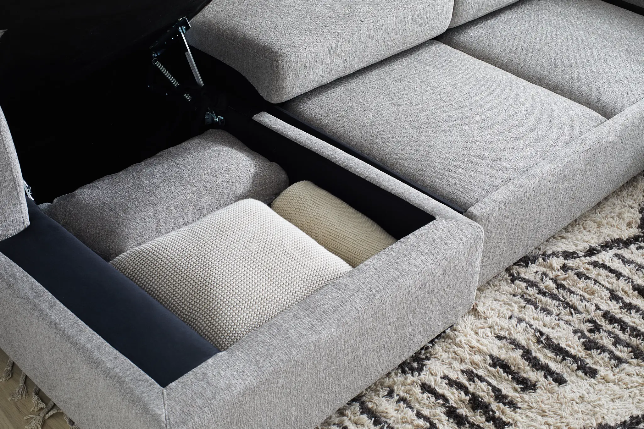 Amber Light Gray Fabric Large Left Chaise Storage Sleeper Sectional Amber Light Gray Fabric Large Left Chaise Storage Sleeper Sectional