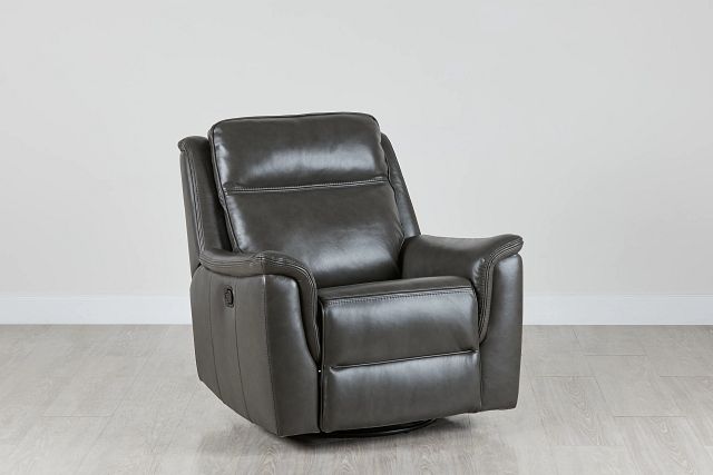 Aiden Dark Gray Leather Swivel Glider Recliner