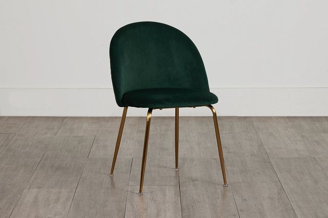 Capri Dark Green Velvet Upholstered Side Chair W/ Gold Legs