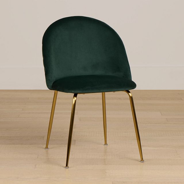 Capri Dark Green Velvet Upholstered Side Chair W/ Gold Legs