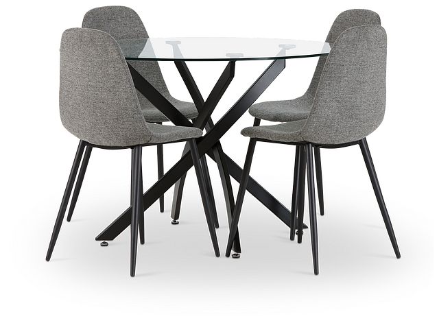 Havana Black Dk Gray Round Table & 4 Upholstered Chairs (1)