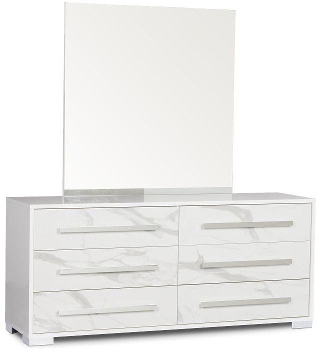 Modena White Dresser & Mirror