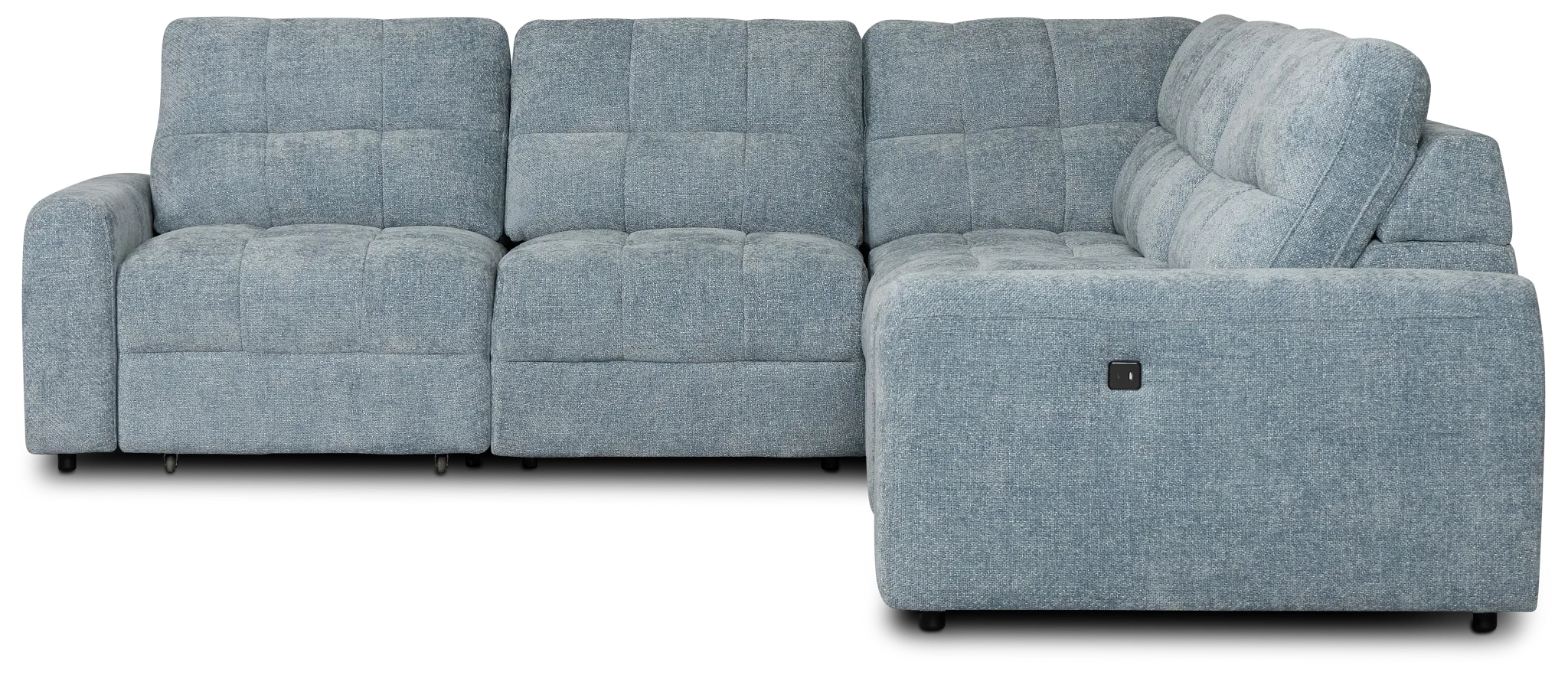 Hendrix Light Blue Fabric Medium Dual Power 2 Arm Extension Chaise Sectional