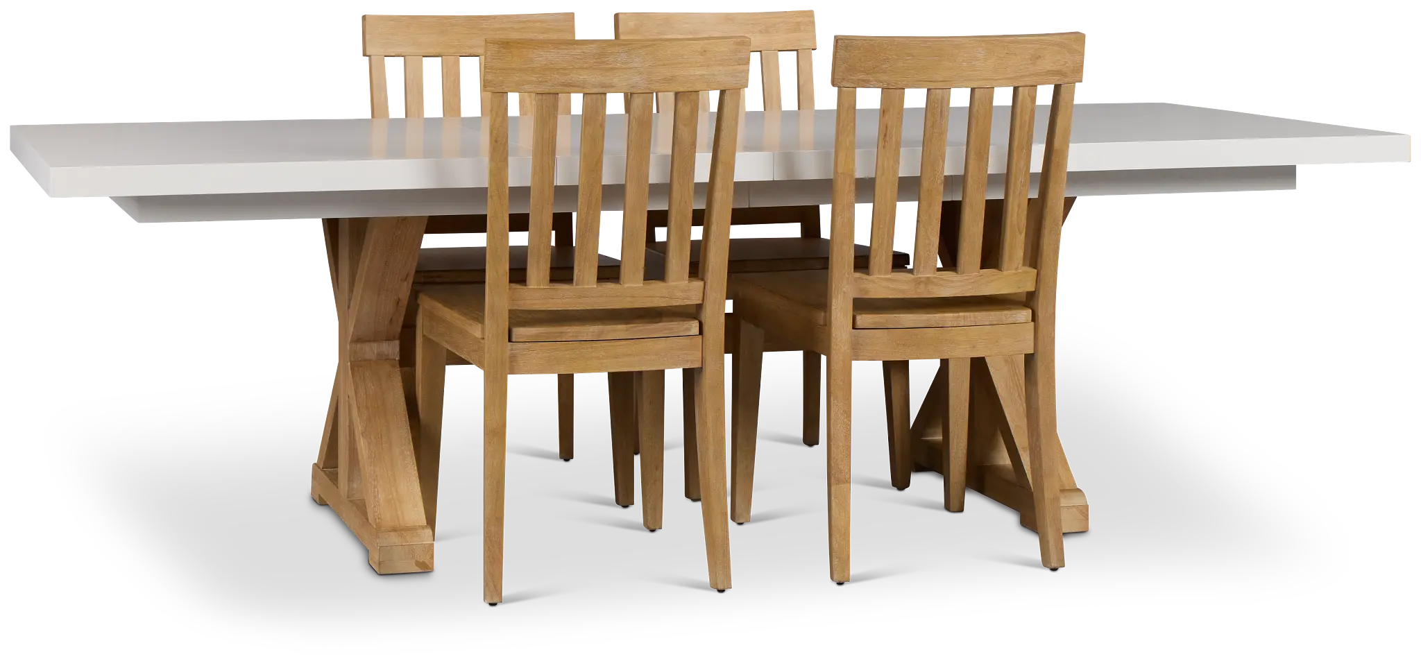 Nantucket Two-tone White Trestle Table & 4 Light Tone Chairs Nantucket Two-tone White Trestle Table & 4 Light Tone Chairs