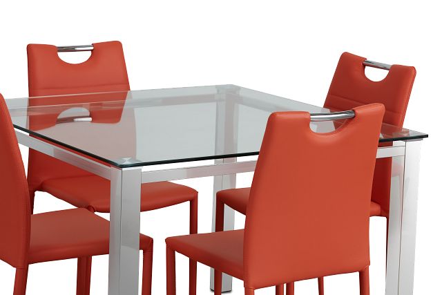 Skyline Orange Square Table & 4 Upholstered Chairs